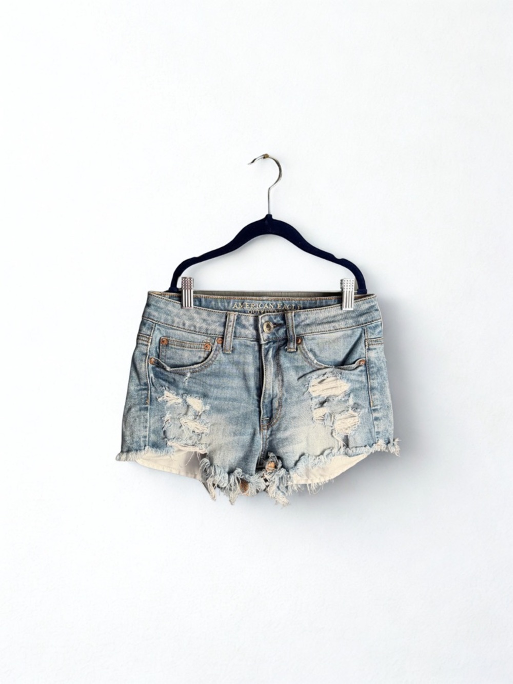 American Eagle Outfitters Light Blue Distressed Denim Shorts